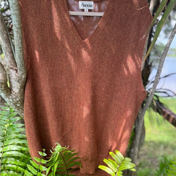 Andean Alpaca Wool Sweater Vest Sleeveless V Neck Rust Color Large - Picture 3 of 9